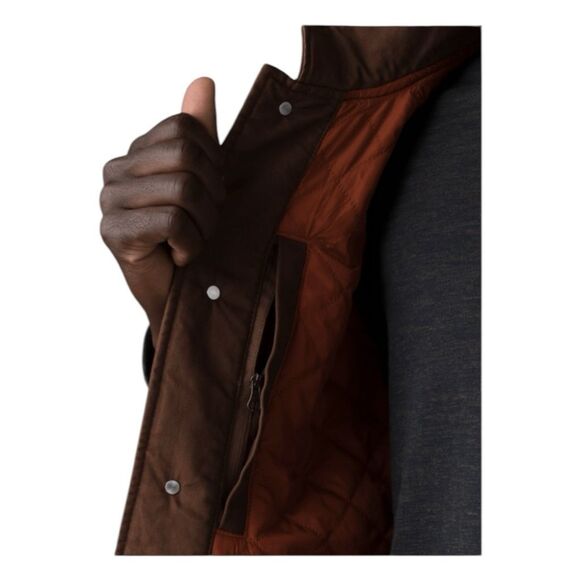 Prana x PrimaLoft Trembly Insulated Vest Stout Brown Cotton Canvas Button Front - Picture 5 of 12